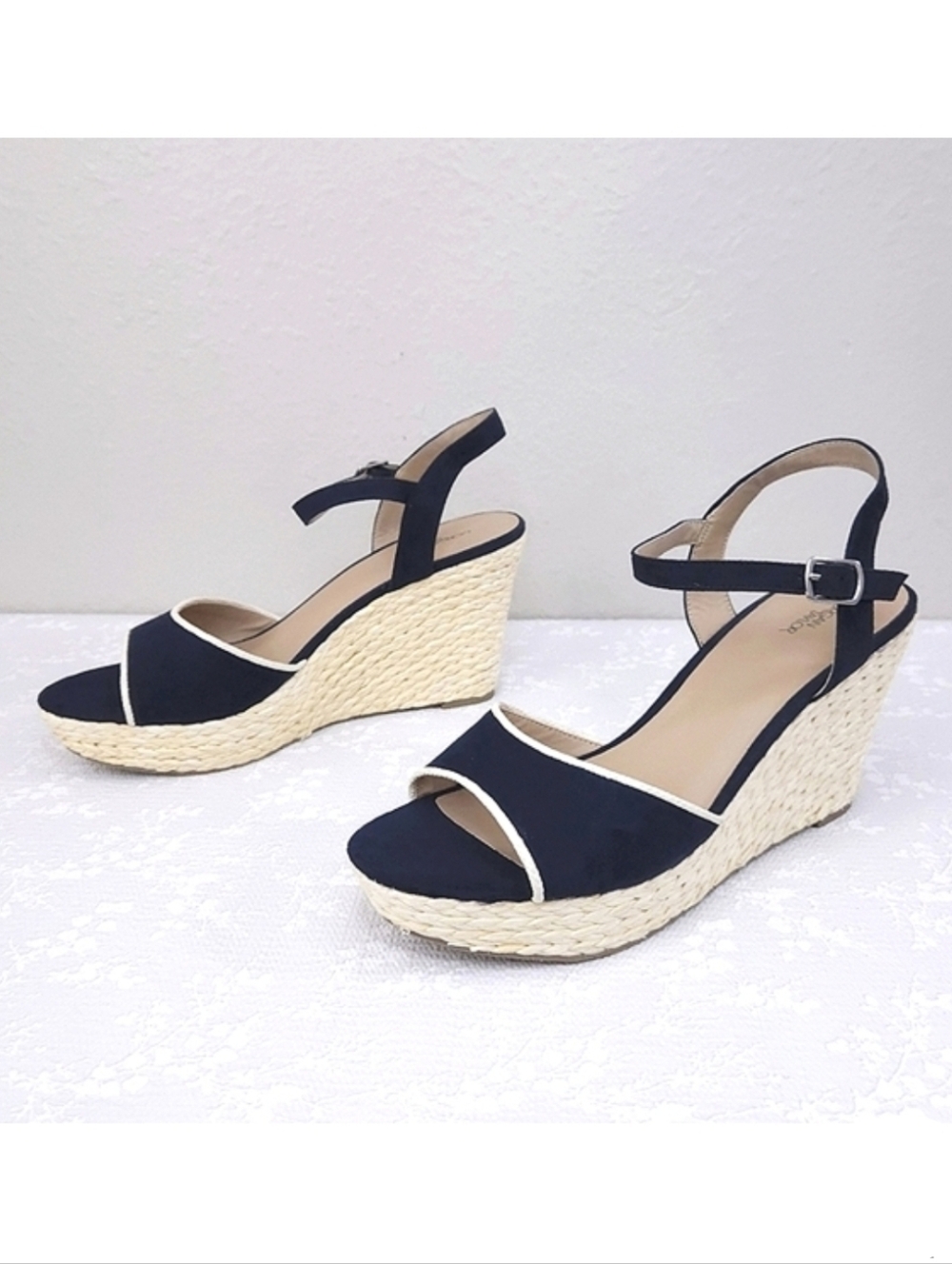 Morgan Taylor Espadrille Wedge Platform Sandals US 11 Navy Blue